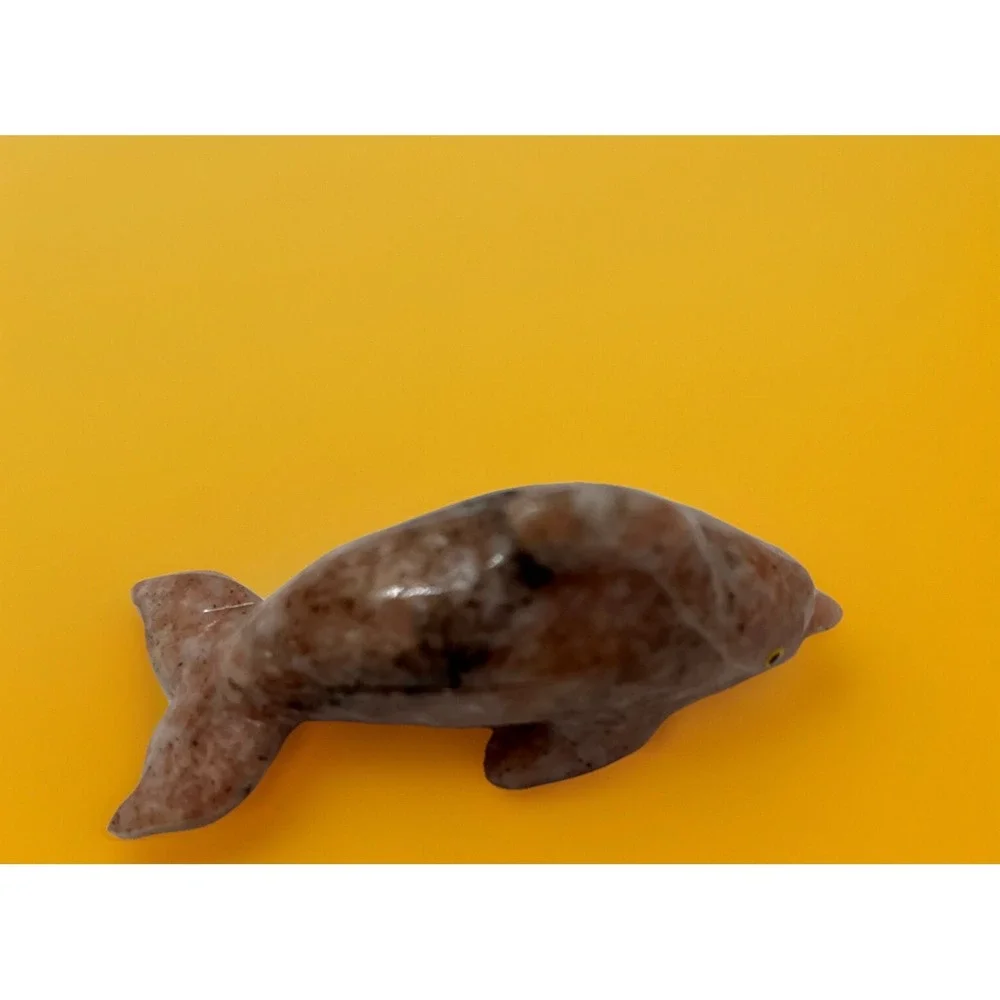 Animal Dolphin Stone Carved Natural Rock Mineral Carving‎ Pink Black Pocket Pet